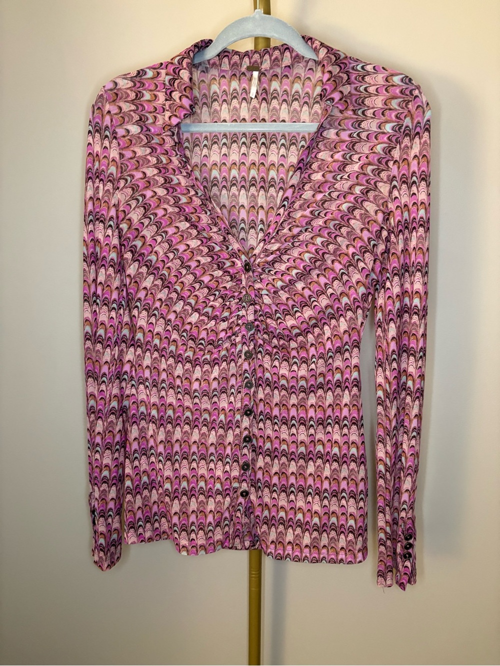 Free People Lucky Mesh Shirtee Top in Berry Combo